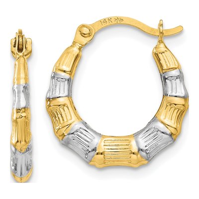 14K Yellow Gold 14mm Bamboo Hoop Earrings