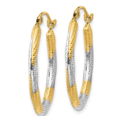 14K Yellow Gold 25mm Textured Oval Hoop Earrings – view 2