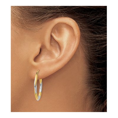 14K Yellow Gold 25mm Textured Oval Hoop Earrings – view 3