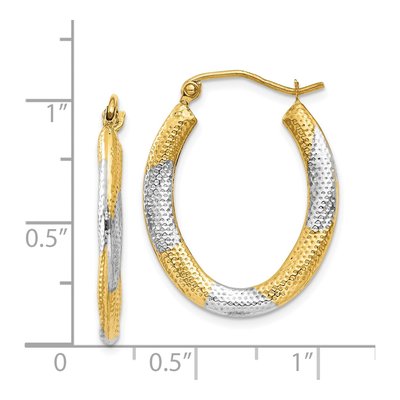 14K Yellow Gold 25mm Textured Oval Hoop Earrings – view 4
