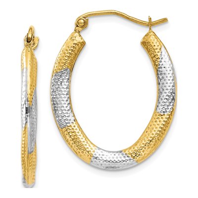 14K Yellow Gold 25mm Textured Oval Hoop Earrings