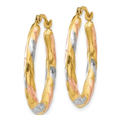 14K Yellow Gold 24mm Oval Scallop Hoop Earrings – view 3