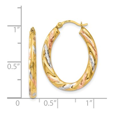 14K Yellow Gold 24mm Oval Scallop Hoop Earrings – view 5