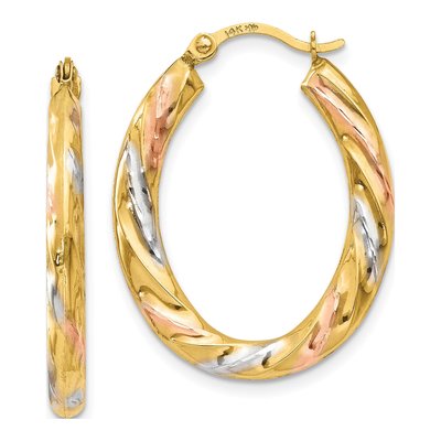 14K Yellow Gold 24mm Oval Scallop Hoop Earrings