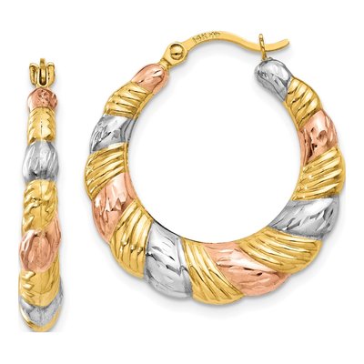 14K Yellow Gold 23mm Scalloped Hoop Earrings