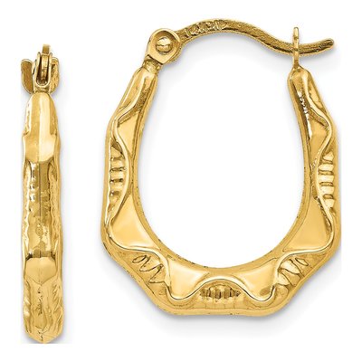 14K Yellow Gold 17mm Hollow Oval Hoop Earrings