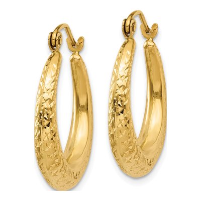14K Yellow Gold Diamond-Cut Hollow Hoop Earrings – view 3