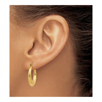 14K Yellow Gold Diamond-Cut Hollow Hoop Earrings – view 4