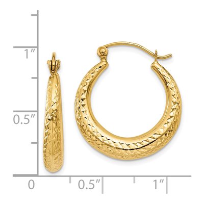 14K Yellow Gold Diamond-Cut Hollow Hoop Earrings – view 5