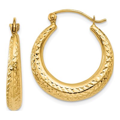 14K Yellow Gold Diamond-Cut Hollow Hoop Earrings