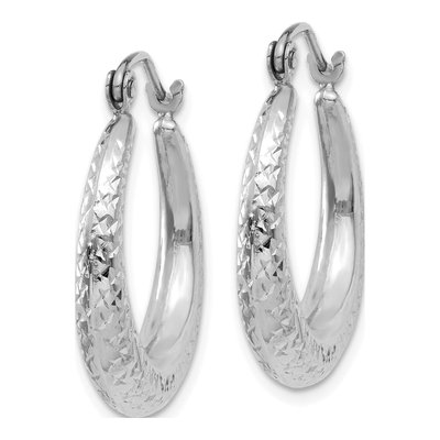 14K White Gold Diamond-Cut Hollow Hoop Earrings – view 3