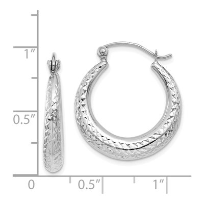 14K White Gold Diamond-Cut Hollow Hoop Earrings – view 5