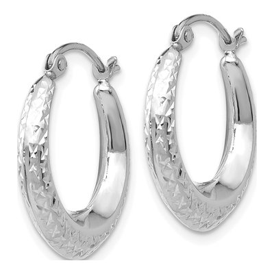 14K White Gold Textured Hollow Hoop Earrings – view 3