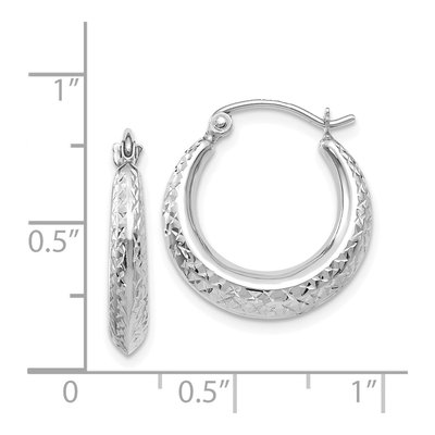 14K White Gold Textured Hollow Hoop Earrings – view 5