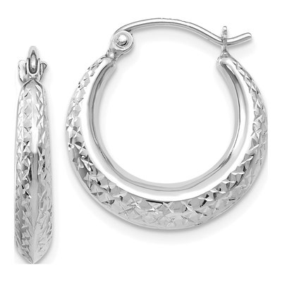 14K White Gold Textured Hollow Hoop Earrings