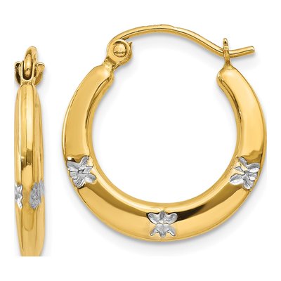 14K Yellow Gold 18mm Flower Hoop Earrings