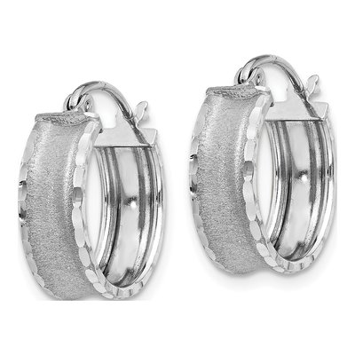 14K White Gold 16mm Diamond-Cut Hoop Earrings – view 3