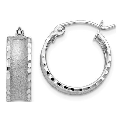 14K White Gold 16mm Diamond-Cut Hoop Earrings