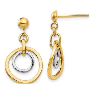 14K Two-Tone Gold Circle Dangle Earrings