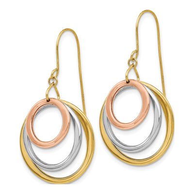 14K Tri-Color Gold Graduated Circles Dangle Earrings – view 3