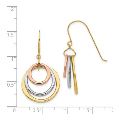 14K Tri-Color Gold Graduated Circles Dangle Earrings – view 5
