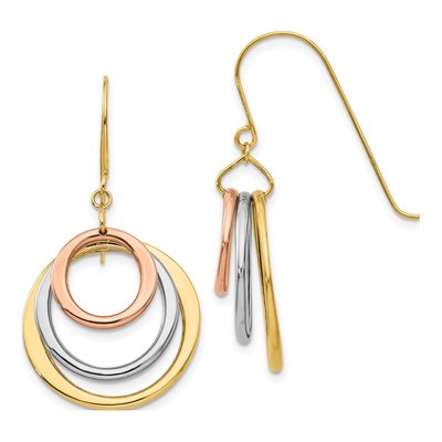 14K Tri-Color Gold Graduated Circles Dangle Earrings