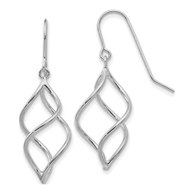 14K White Gold Twisted Dangle Earrings