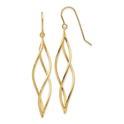 14K Yellow Gold Twisted Swirl Dangle Earrings