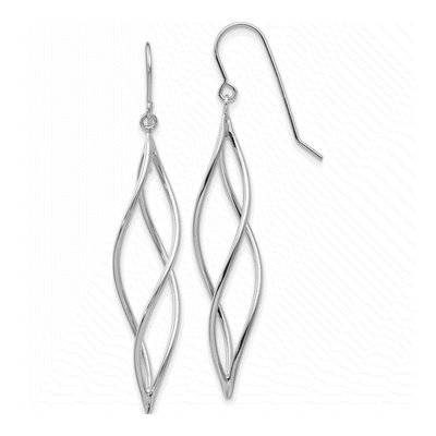 14K White Gold Twisted Swirl Dangle Earrings