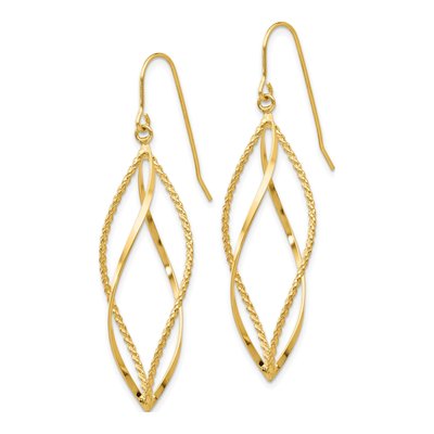 14K Yellow Gold Twisted French Hook Dangle Earrings – view 3