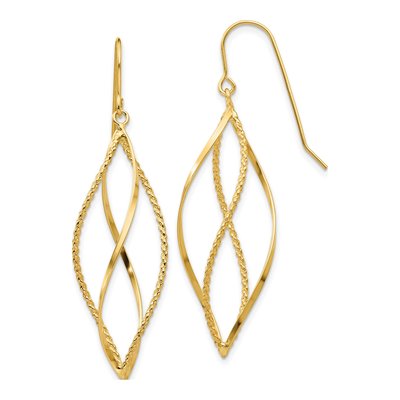 14K Yellow Gold Twisted French Hook Dangle Earrings