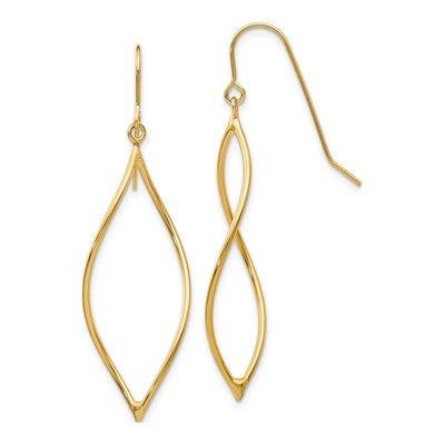 14K Yellow Gold Twisted Oblong Dangle Earrings