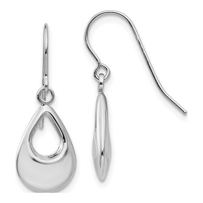 14K White Gold Open Teardrop Dangle Earrings