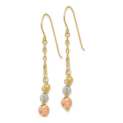 14K Tri-Color Gold Diamond-Cut Dangle Earrings – view 3