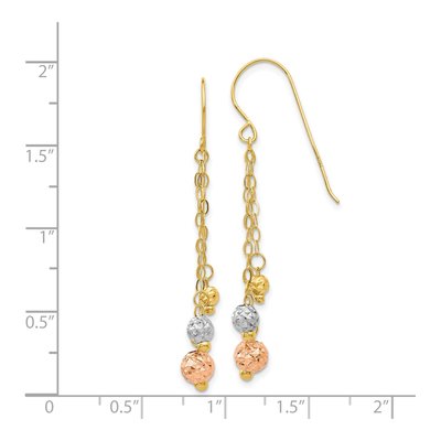 14K Tri-Color Gold Diamond-Cut Dangle Earrings – view 5