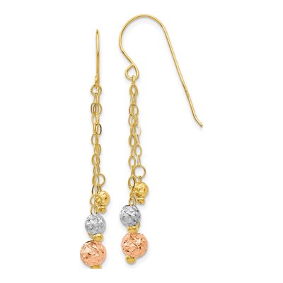 14K Tri-Color Gold Diamond-Cut Dangle Earrings