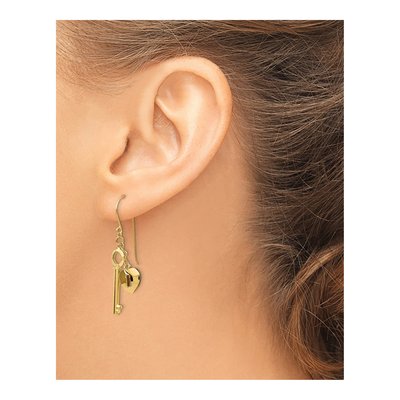 14K Yellow Gold Heart Lock Key Dangle Earrings – view 4