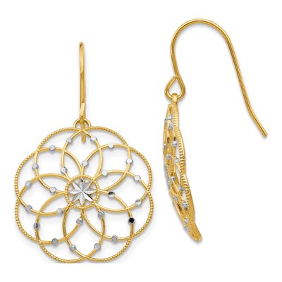 14K Yellow Gold Floral French Hook Dangle Earrings