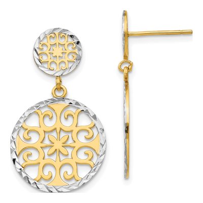 14K Yellow Gold Filigree Circle Dangle Earrings