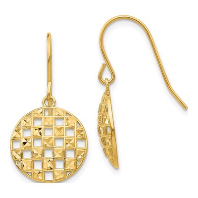14K Yellow Gold Diamond-Cut Circle Dangle Earrings