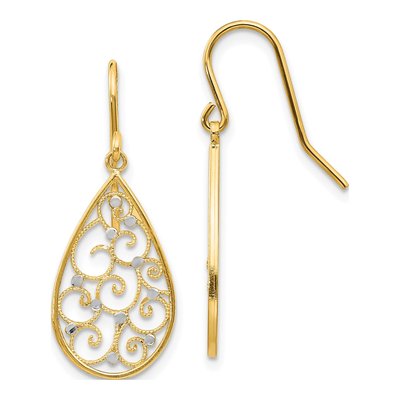 14K Yellow Gold Swirl Teardrop Dangle Earrings