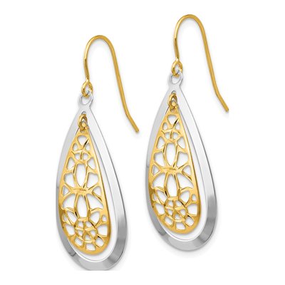 14K Two-Tone Gold Floral Teardrop Dangle Earrings – view 3