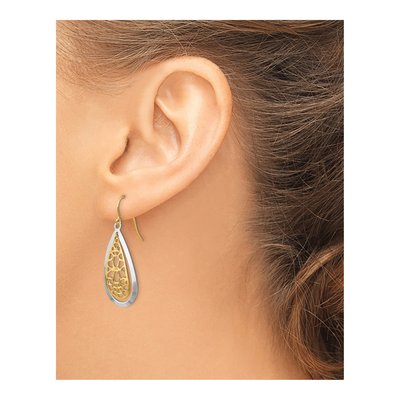 14K Two-Tone Gold Floral Teardrop Dangle Earrings – view 4