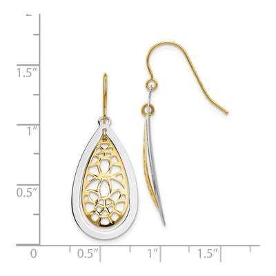 14K Two-Tone Gold Floral Teardrop Dangle Earrings – view 5