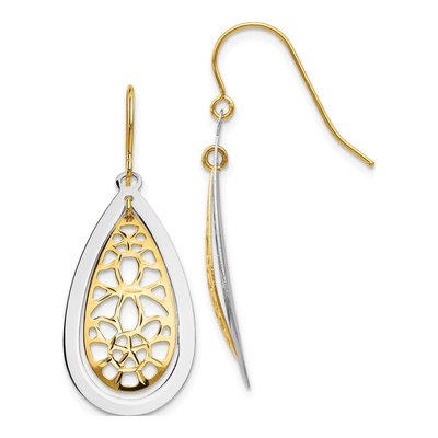 14K Two-Tone Gold Floral Teardrop Dangle Earrings