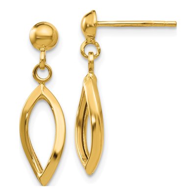 14K Yellow Gold Twisted Oval Dangle Earrings