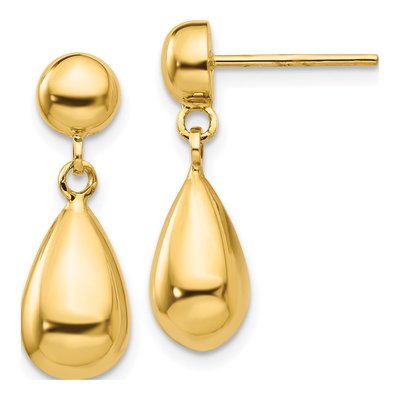 14K Yellow Gold Teardrop Dangle Earrings