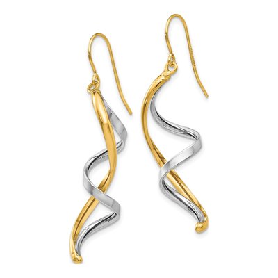 14K Two-Tone Gold Spiral Dangle Earrings – view 2