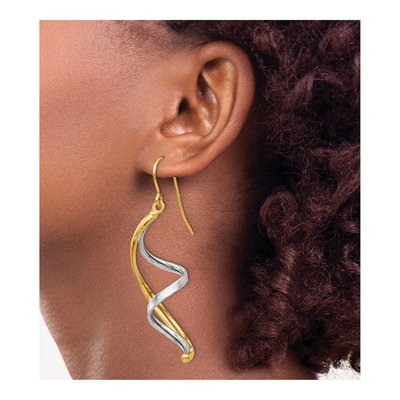 14K Two-Tone Gold Spiral Dangle Earrings – view 3
