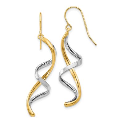 14K Two-Tone Gold Spiral Dangle Earrings